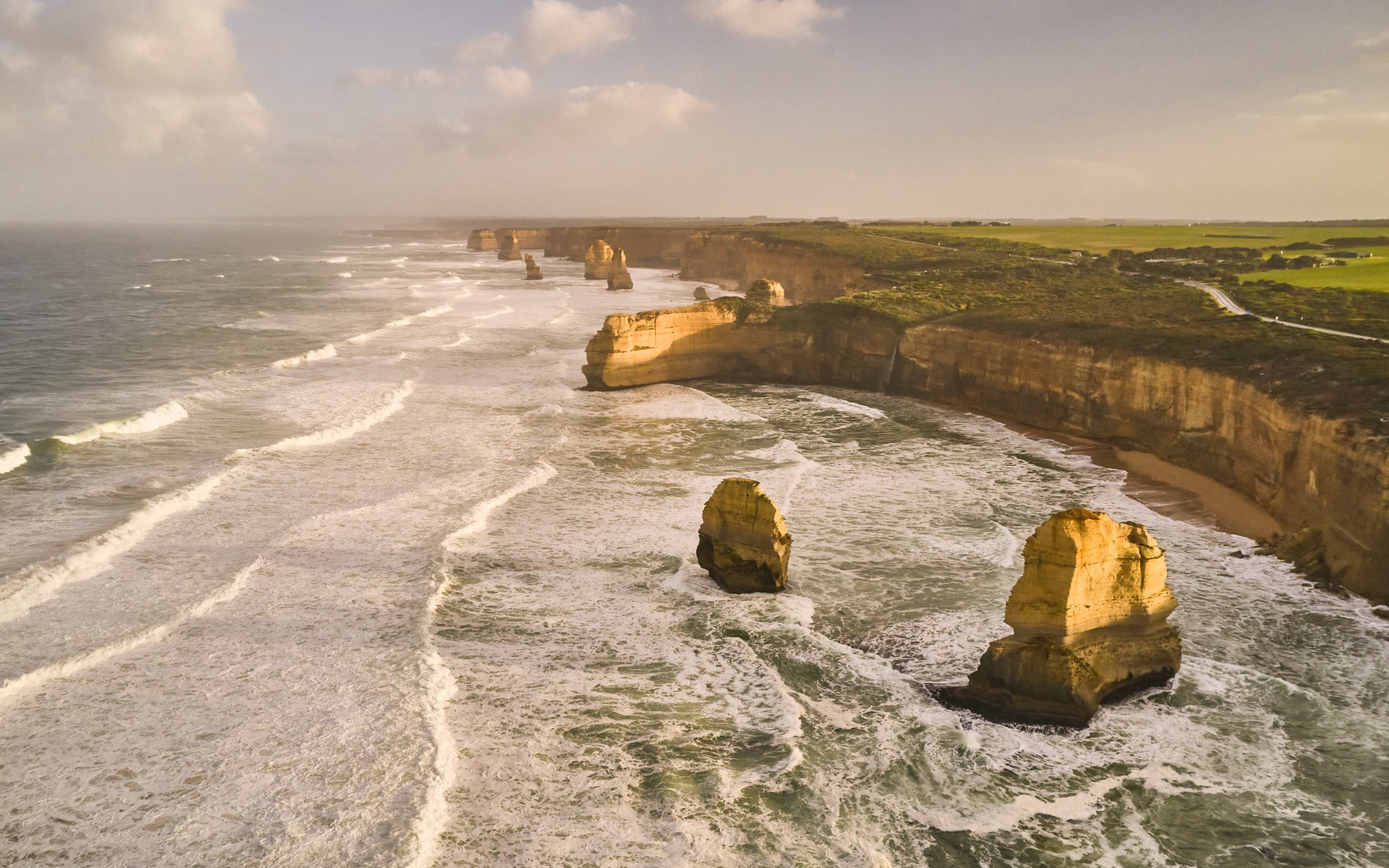 Aerial view of the Twelve Apostles along the Great Ocean Road, Victoria